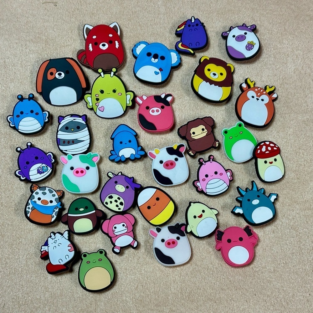 30 count of Jibbitz, or shoe charms, designed to look like various Squishmallow
